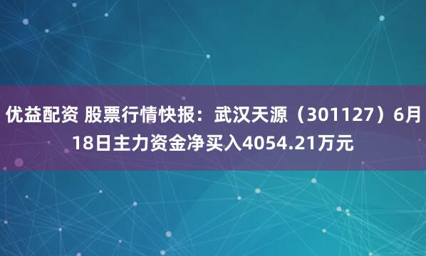 优益配资 股票行情快报：武汉天源（301127）6月18日主力资金净买入4054.21万元